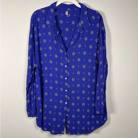 Free People Purple Button Down Medallion Print Blouse Size Medium - Picture 12 of 13